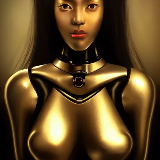 Image similar to beautiful image of a android robot girl with black glossy skin drawn by kawacy, artstation, high quality, highly detailed