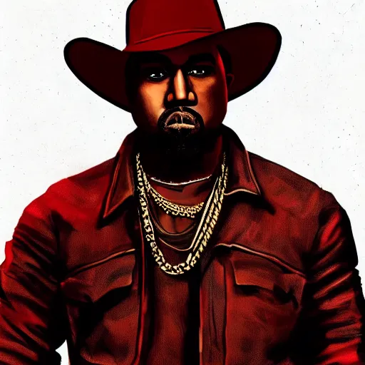 Image similar to portrait of kanye west in stephen bliss illustration red dead redemption 2 artwork of kanye west, in the style of red dead redemption 2 loading screen, by stephen bliss