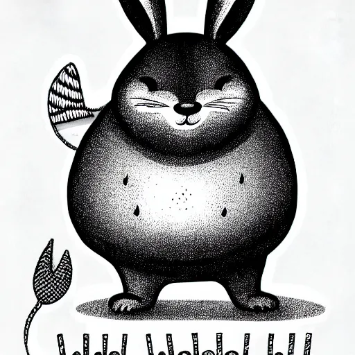 Image similar to book illustration of big chungus, book illustration, monochromatic, white background, black and white image