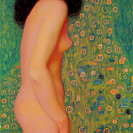 Image similar to Eva Green in the style of Gustav Klimt, ornate, sunlit