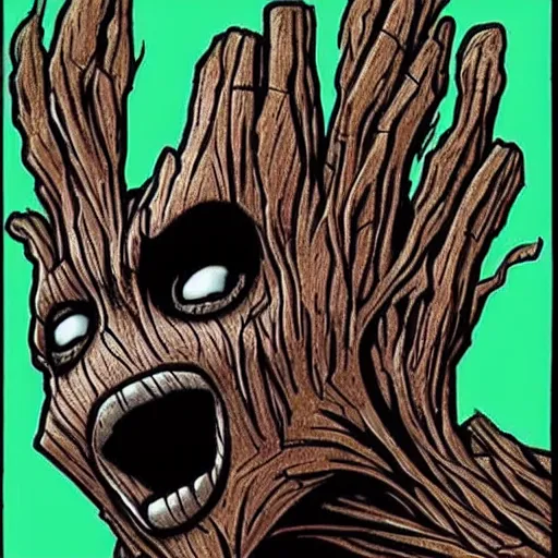 Image similar to groot but as a metal