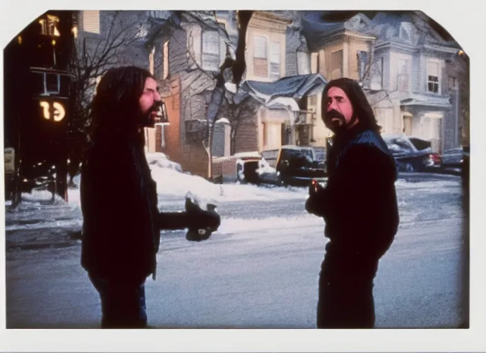 Prompt: polaroid movie still of dave grohl in the movie home alone