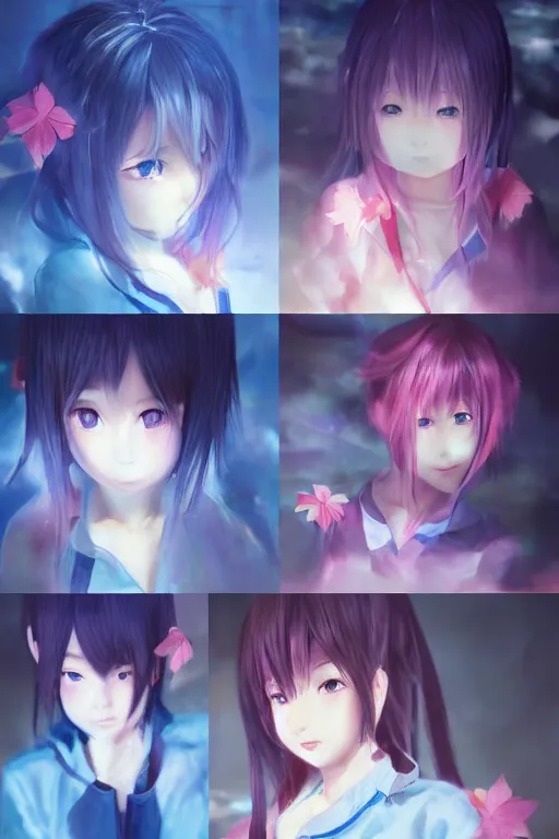 Prompt: 3d infrared octane render concept art by Mo Xiang Tong Xiu, by Igarashi Daisuke, by makoto shinkai, cute beauty cozy portrait anime schoolgirls under dark pink and blue tones, mirror room. light rays. water bellow. smooth cute pretty realistic anime face. big and sad eyes. dramatic light, trending on artstation, oil painting brush