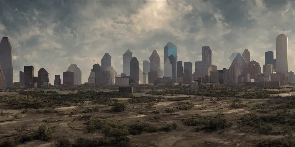 Prompt: Post apocalyptic houston texas matte painting concept art 4k