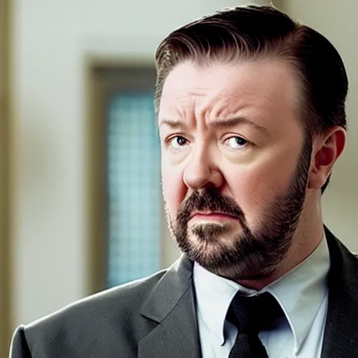 Image similar to a film still of ricky gervais as captain america