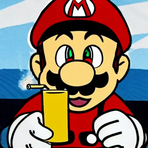 Prompt: super mario drinking bourbon and smoking a joint, realistic, defined