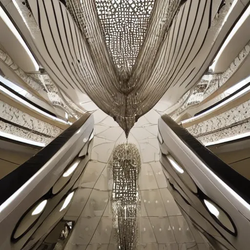 Image similar to extremely detailed ornate stunning beautiful elegant futuristic museum lobby interior by Zaha Hadid