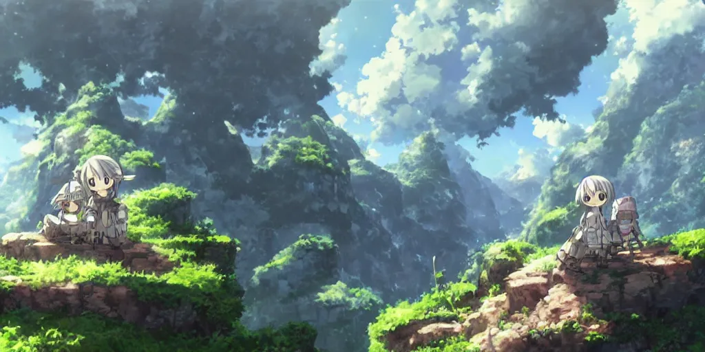 Image similar to made in abyss anime landscape art, anime key visual