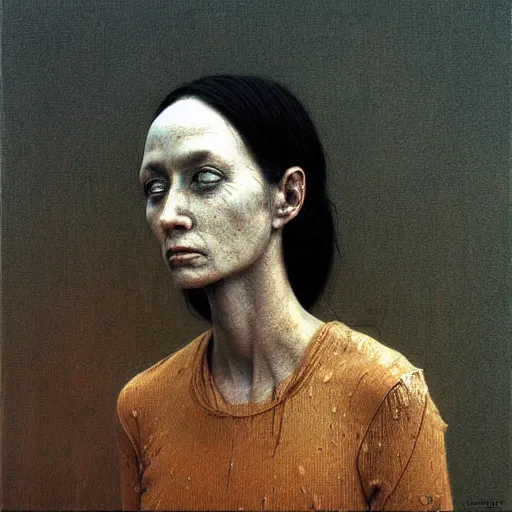 Prompt: portrait of 43 years old girl, painting by Beksinski