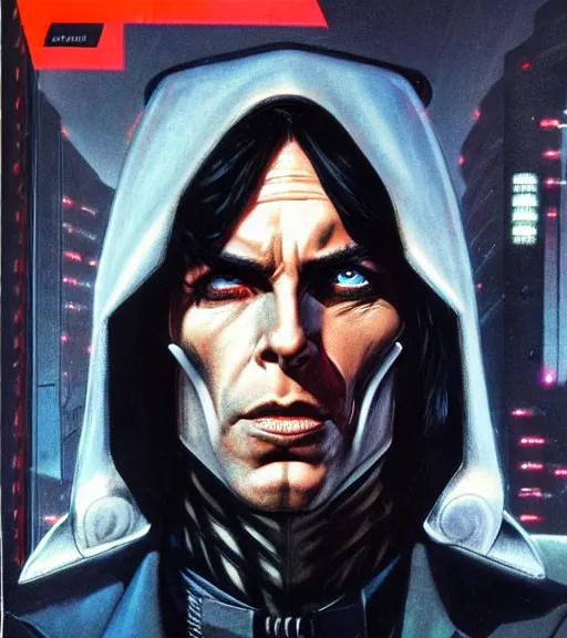 Image similar to a cyberpunk very ugly mafia boss in a suit with slicked back black hair played by christen bale as an elf, 1 9 7 9 omni magazine cover, style by vincent di fate, artgerm, very coherent, detailed, 4 k resolution, dark, unreal engine, daz