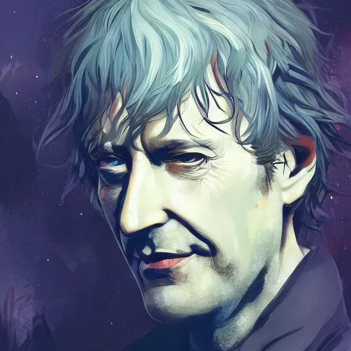 Prompt: portrait of Neil Gaiman as the Sandman, abandoned ruins landscape, night time, ambient lighting, 4k, anime key visual, lois van baarle, ilya kuvshinov, rossdraws, artstation