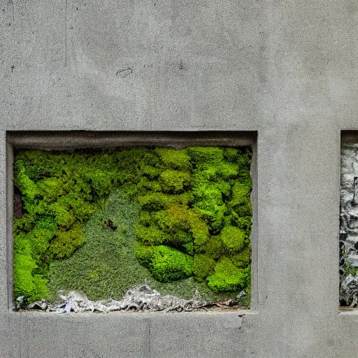 Prompt: a seamless concrete wall texture with moss and fungi