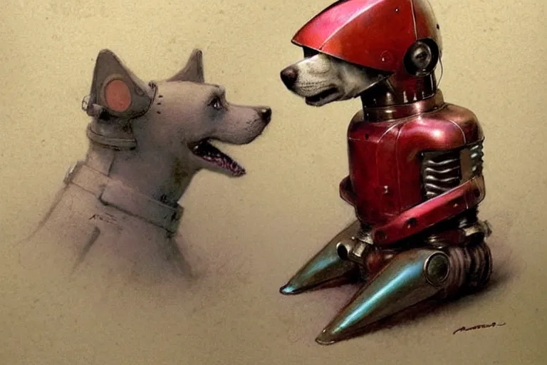 Image similar to adventurer ( ( ( ( ( 1 9 5 0 s retro future robot android dog. muted colors. ) ) ) ) ) by jean baptiste monge!!!!!!!!!!!!!!!!!!!!!!!!! chrome red