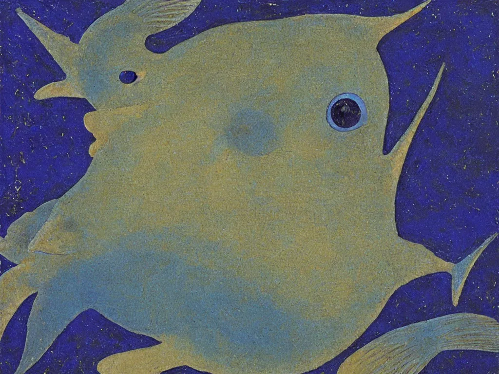 Image similar to close up exotic blue - faced angelfish fish at night with delicate woman hands. lapis lazuli, malachite, cinnabar, gold. painting by piero della francesca, balthus, agnes pelton