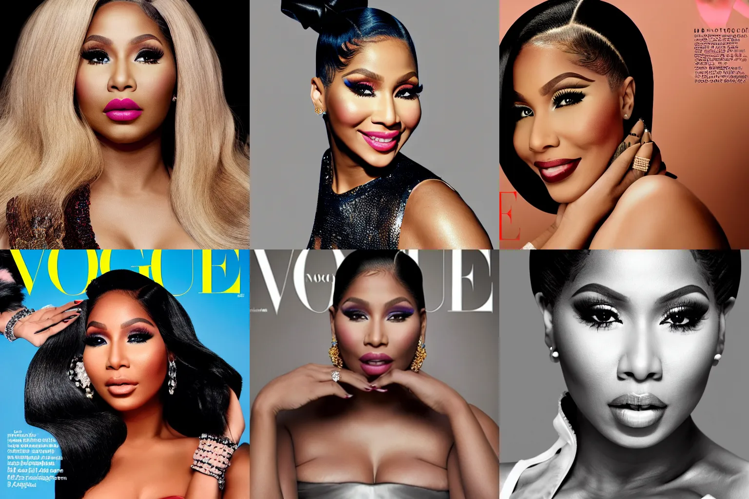 Prompt: Nicki Minaj, smiling for the camera, from Vogue magazine, skewed shot, 8k