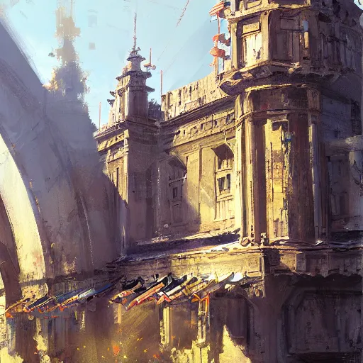 Image similar to Azorius Guildgate, painted by Craig Mullins