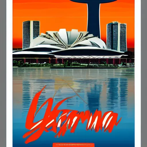 Image similar to art deco tourism poster of marina bay sands