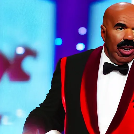 Prompt: Steve Harvey's head is trapped in a glass sphere, help him.