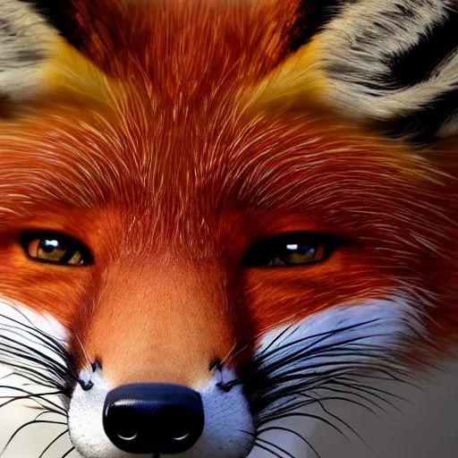 Image similar to woman - fox hybrid, fox ears and fox facial features, furry face, close - up, headshot, detailed, symmetric