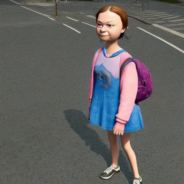 Prompt: highly detailed 3 d render of greta thunberg, character design by mark ryden and pixar, hyperrealistic, octane render, dynamic lighting