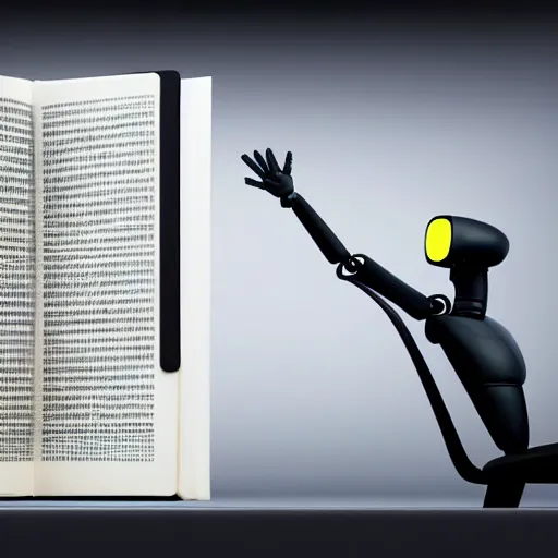 Image similar to a lonely sleek futuristic humanoid robot with big sad OLED eyes and rectangular mouth sits reading a hardbound leather book on a comfortable electronic chair. Cinematic Lighting, Cinematic Movie Photograph, Arri Alexa, Extremely Detailed, smooth, very very clean, simple, 8K, octane render, maya render, unreal engine, trending on artstation, DSLR