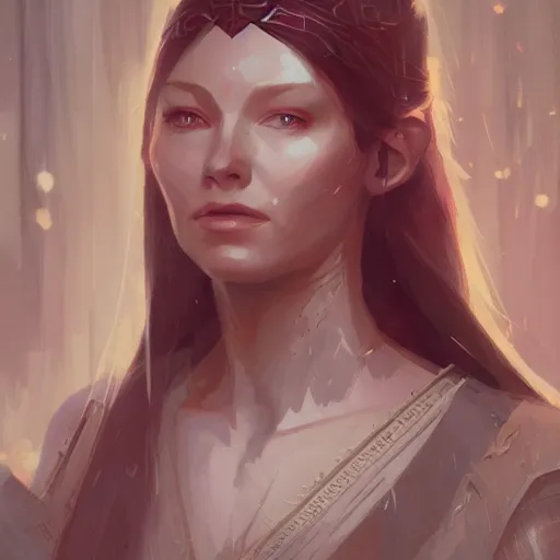 Image similar to A beautiful picture of galadriel by greg rutkowski and Kalin Popov, trending on artstation