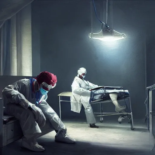 Image similar to A surgeon desperately trying to save his patient, oil painting by Cedric Peyravernay, highly detailed, cinematic concept art, dramatic lighting