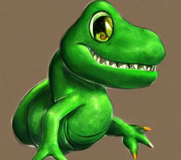 Image similar to yoshi by kaname fujioka, green dinosaur dragon, concept art