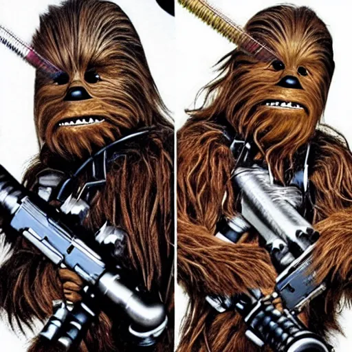 Prompt: Chewbacca turned into the terminator, cyborg