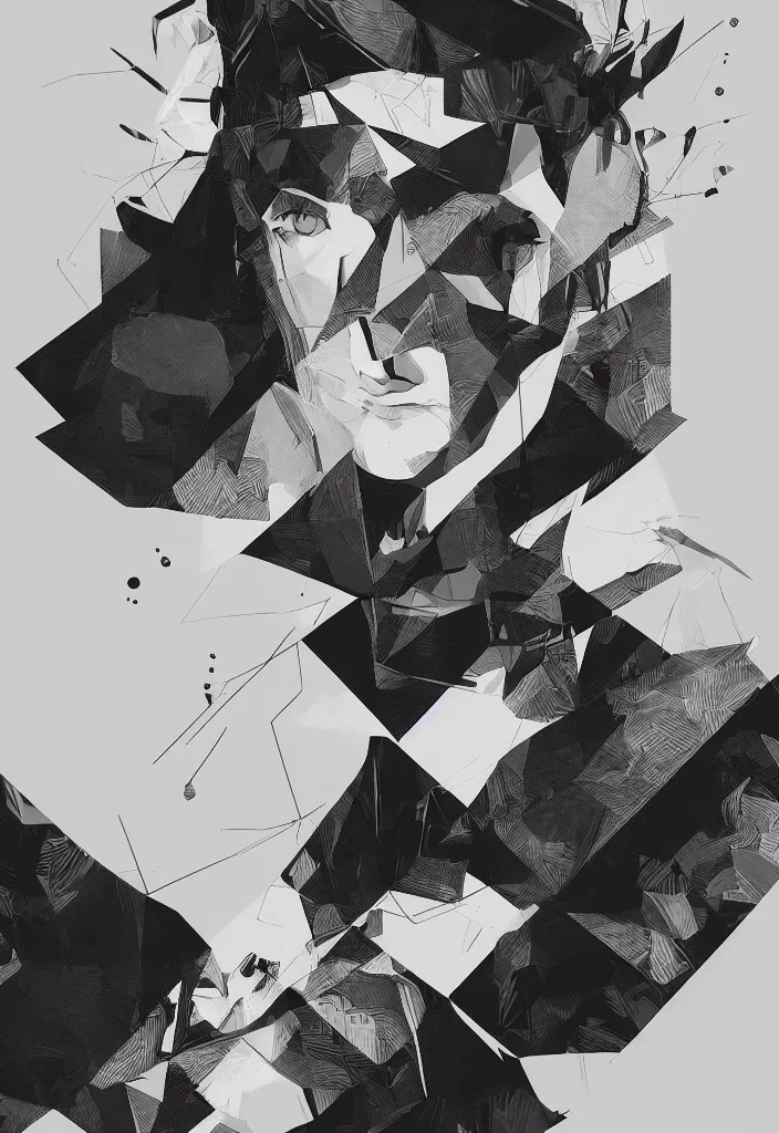 Image similar to graphic design by palefroi, nanae kawahara, damien tran, risoprint, elements in a composition, white space, artstation, greyscale, artwork