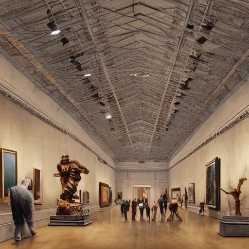 Image similar to A large museum hall contains many artworks,artstation