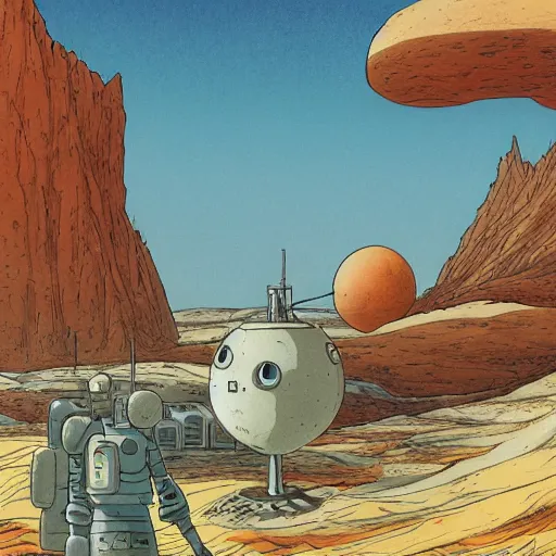 Image similar to a colony on mars by Hayao Miyazaki