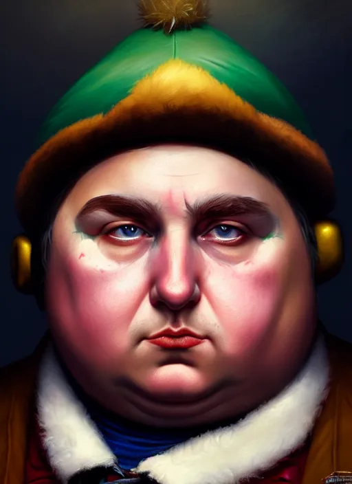 Prompt: portrait of eric cartman, victorian, concept art, detailed face, fantasy, close up face, highly detailed, cinematic lighting, digital art painting by greg rutkowski