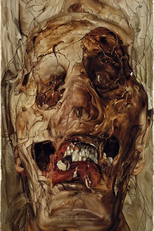 Prompt: portrait of the god of decay and death, part by Jenny Saville, part by Lucian Freud, part by Norman Rockwell