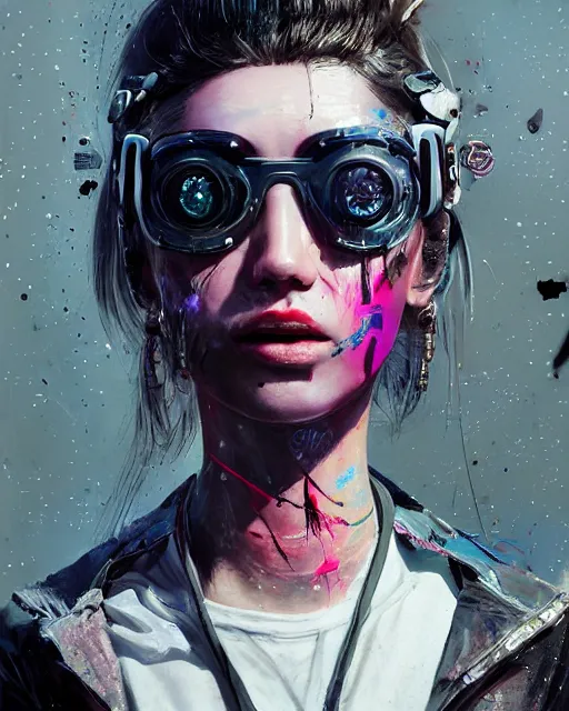 Image similar to detailed portrait Young Rebel Girl cyberpunk futuristic ((neon)) tattoes, yakuza, styled hair Reflective puffy sheen film jacket, decorated traditional ornaments by ismail inceoglu dragan bibin hans thoma greg rutkowski Alexandros Pyromallis Nekro James Jean illustrated Perfect face, fine details, realistic shaded, fine-face, pretty face