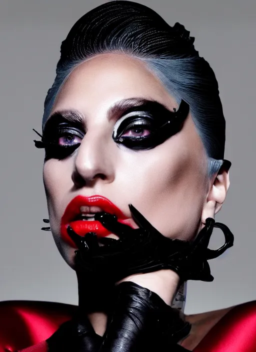 Image similar to lady gaga by nick knight, born this way, born this way album, black outfit, black lipstick, red weapon 8 k s 3 5, cooke anamorphic / i lenses, highly detailed, cinematic lighting