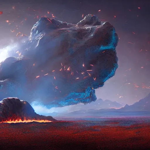 Prompt: Digital art of a meteorite containing an ant colony burning up in the atmosphere, by Jessica Rossier and Wayne Barlowe 4k prehistoric geology space hubble start nebula