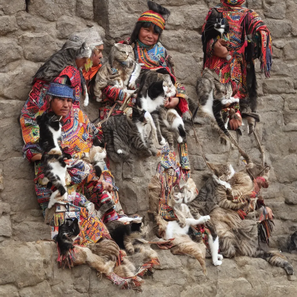Image similar to inca people with cats