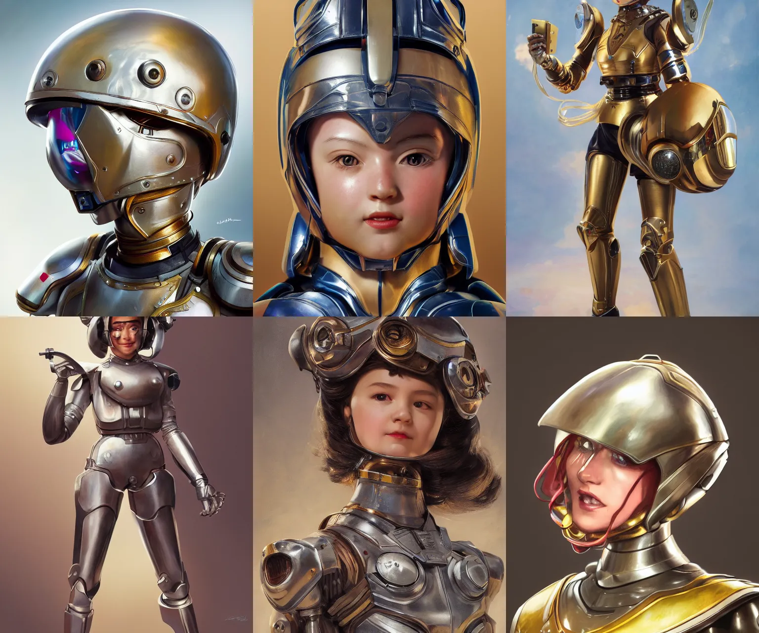 Prompt: highly detailed full body character portrait helmet magical android girl tokusatsu suit concept painting with detailed face by j. c. leyendecker and edmund blair, octane render, 8 k, high quality, award winning masterpiece, hdr,