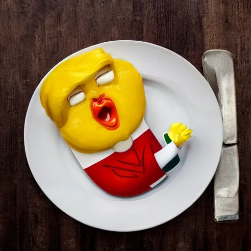 Image similar to Donald Trump anthropomorphic omelette, food photography