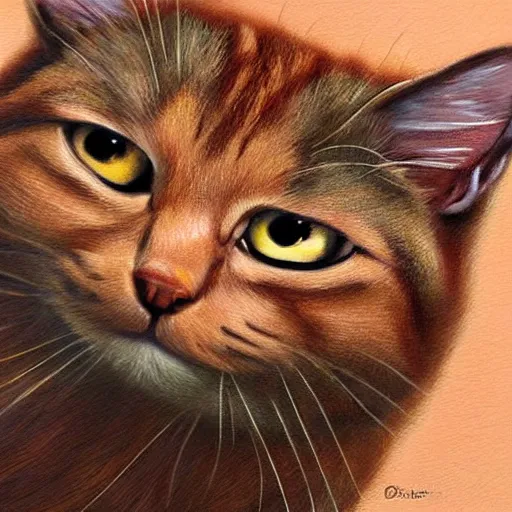 Prompt: a realistic painting of a brown cat on a car highly detailed trending on art station