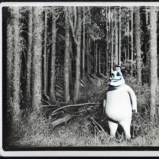 Image similar to 1 9 6 0's old polaroid of shrek staring from the depths of the dark gloomy forest, photorealistic, grainy, found footage, old film, low quality, horror, creepy, unsettling, liminal, strangely terrifying