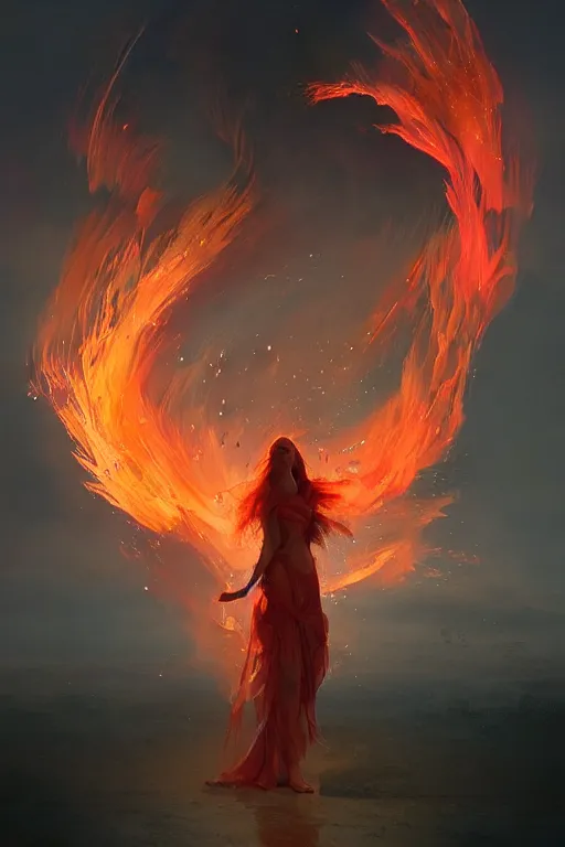 Prompt: fire dancer in the wind by artgem and greg rutkowski, light cone, reimagined by industrial light and magic