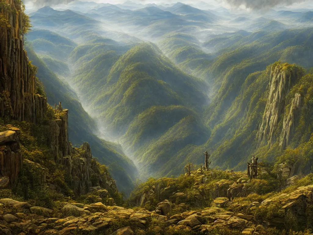 Image similar to a beautiful and highly detailed matte painting of the the appalachian mountains, intricate details, epic scale, insanely complex, 8 k, sharp focus, hyperrealism, very realistic, by caspar friedrich, greg rutowski, james gurney, zeen chin,