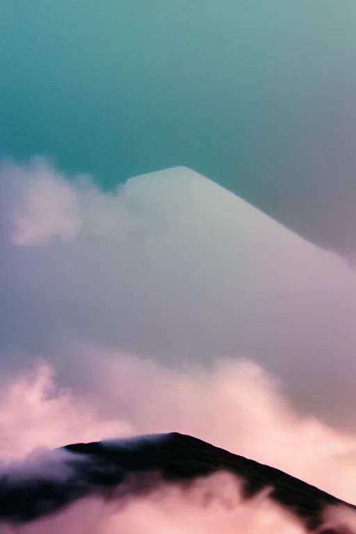 Image similar to high quality pastel coloured film close up wide angle photograph of a model childish expression swimming on cloud furniture in a icelandic black rock!! environment in a partially haze filled dreamstate world. three point light, rainbow. photographic production. art directed. pastel colours. volumetric clouds. pastel gradient overlay. waves glitch artefacts. extreme facial clarity. 8 k. filmic.