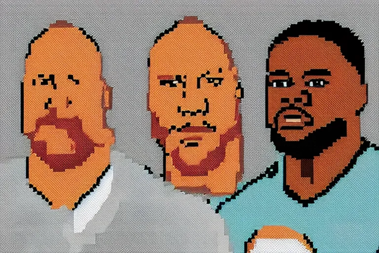 Prompt: pixel art of dwayne johnson and kevin hart, 8 bit, hd