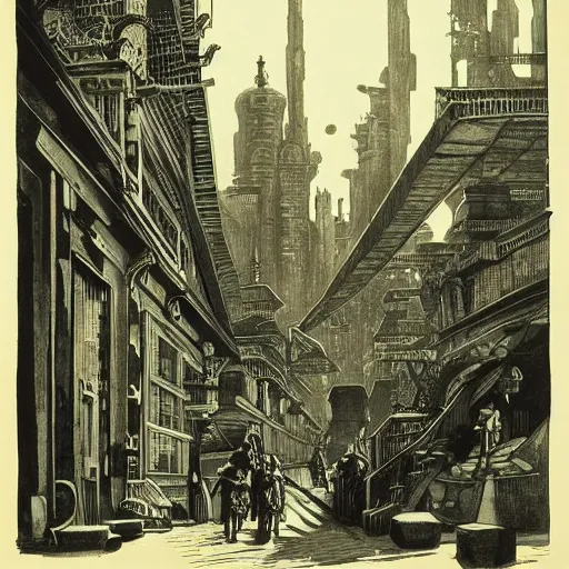 Prompt: 1888 aquatint of futuristic city,