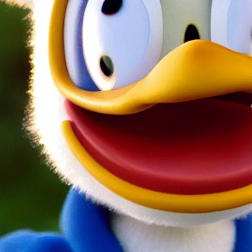 Image similar to close up of donald duck putting a duck in his mouth