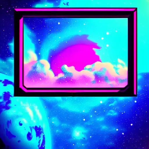 Prompt: a window to space in a synthwave style, digital art