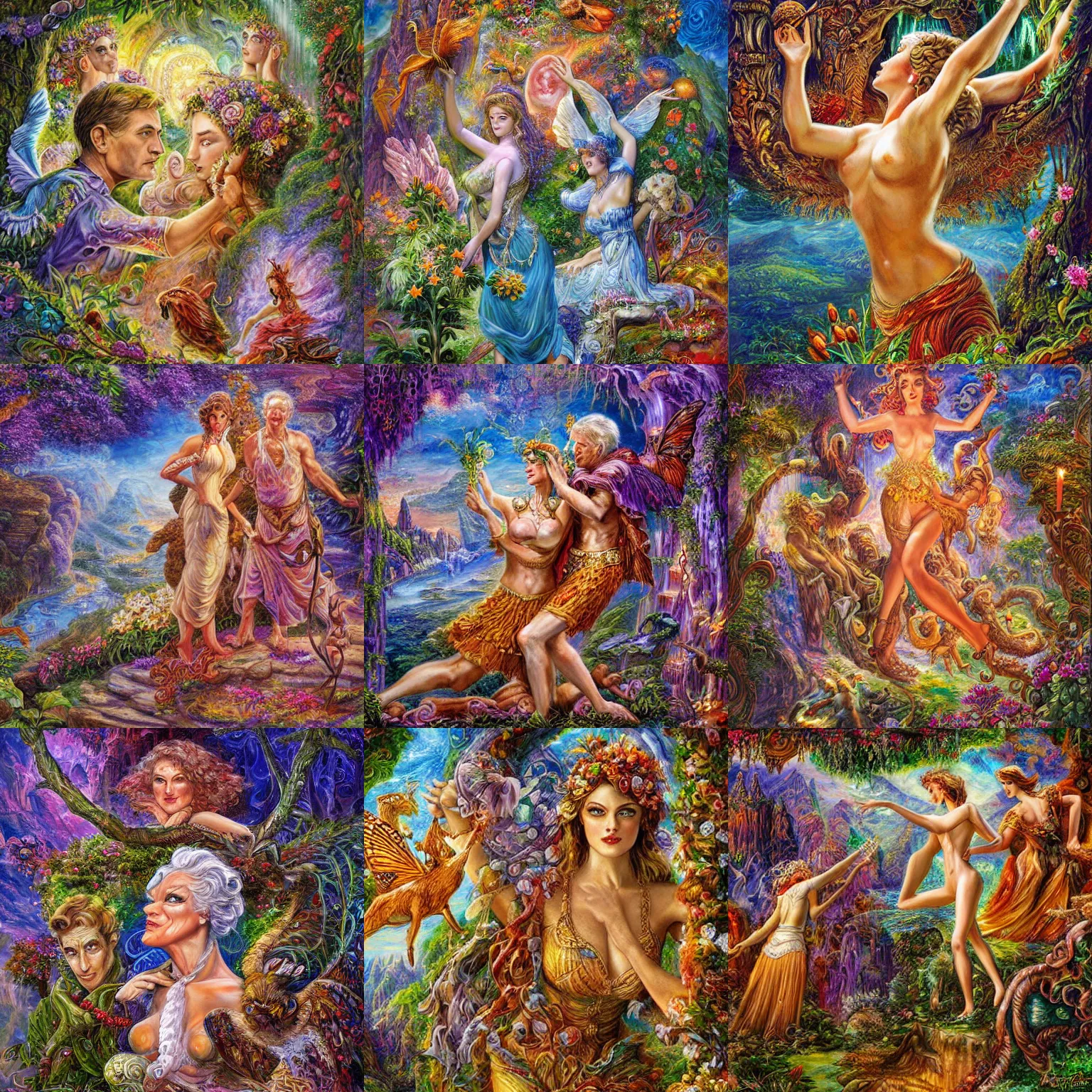 Prompt: old white men in business suits beheading a nature goddess, by senior concept arist josephine wall, high resolution, puzzle art